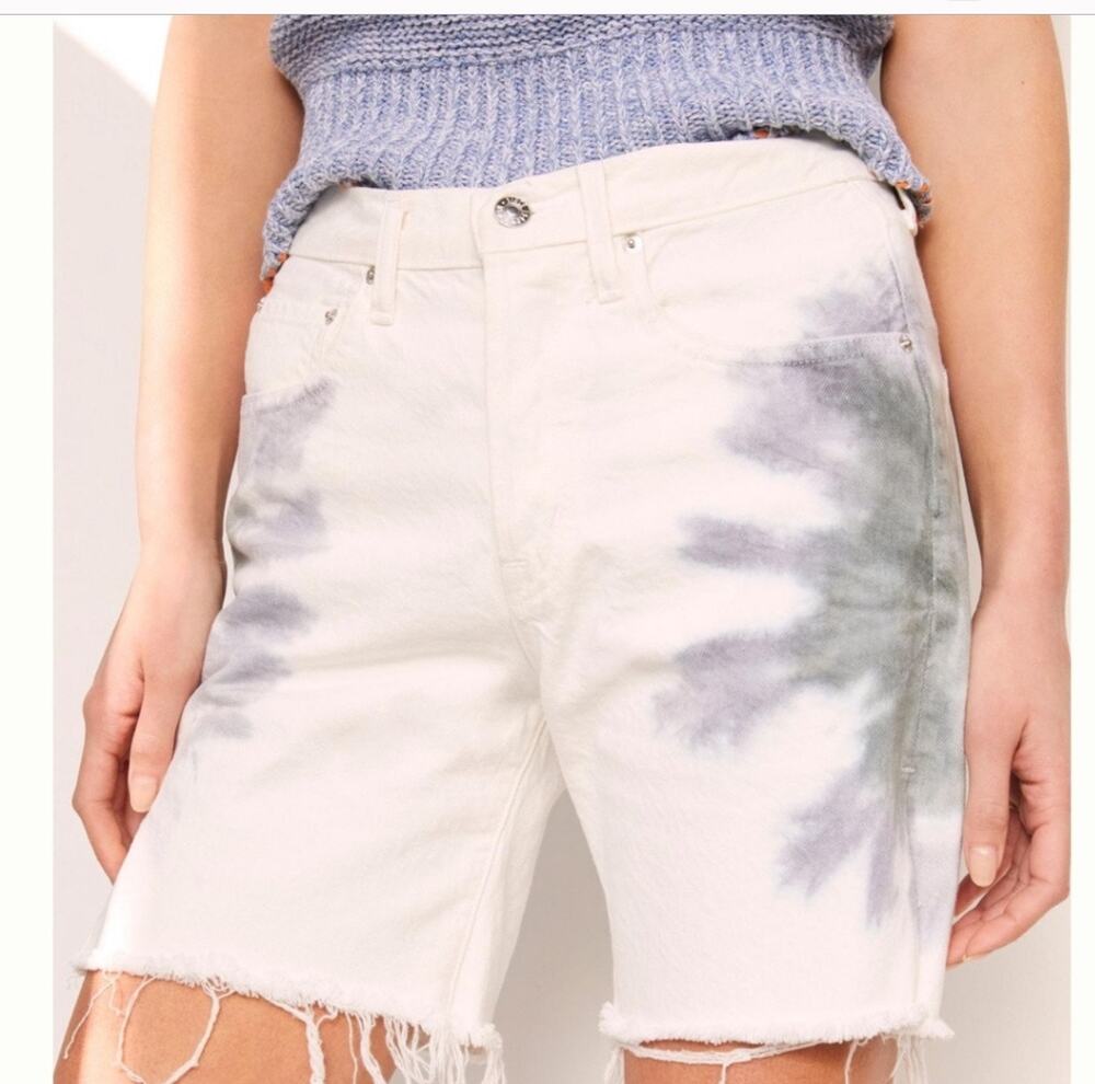 EDWIN Jean Shorts Size 26 Denim Tie Dye NWT Cai 7” Horizon White Gray Side Slit